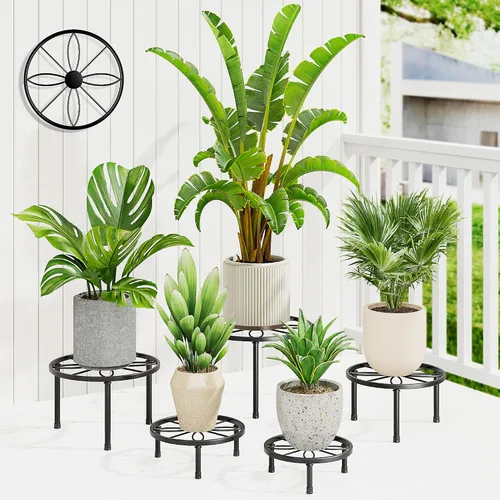 Miniatura 8 de Paquete de 5 soportes de metal para plantas, soporte resistente para macetas de flores, contenedor de jardín de hierro inoxidable para interiores