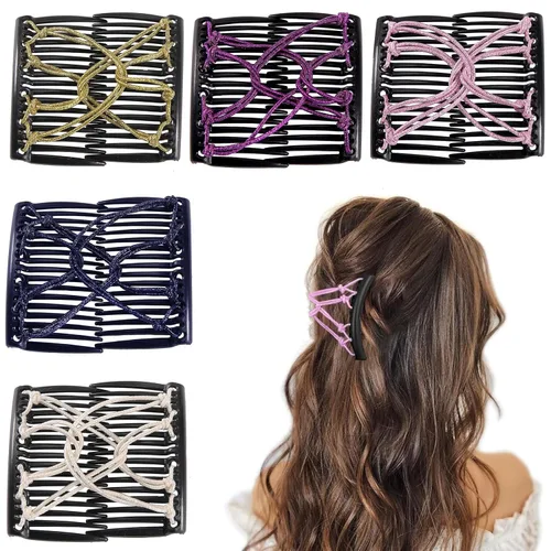 Miniatura 7 de 5 Piezas de Accesorios Mágicos Elásticos para el Cabello: Clips de Peine Elásticos Ajustables, Hacedores de Moños Vintage para Mujeres, Niñas