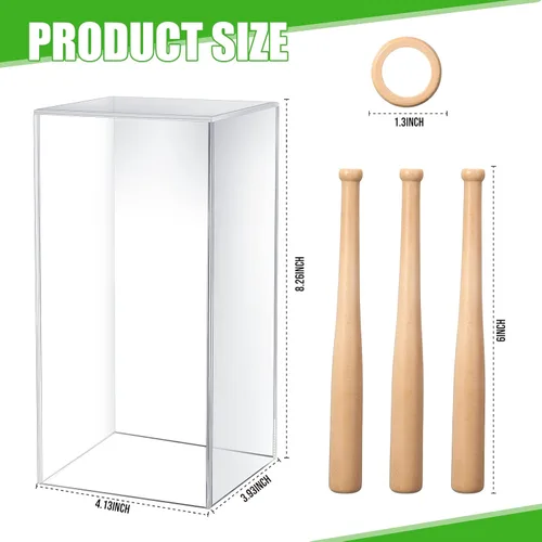 Miniatura 4 de Mudder Vitrina de béisbol y soporte de madera, soporte de acrílico para béisbol, caja de acrílico con almohadilla de césped para exhibición