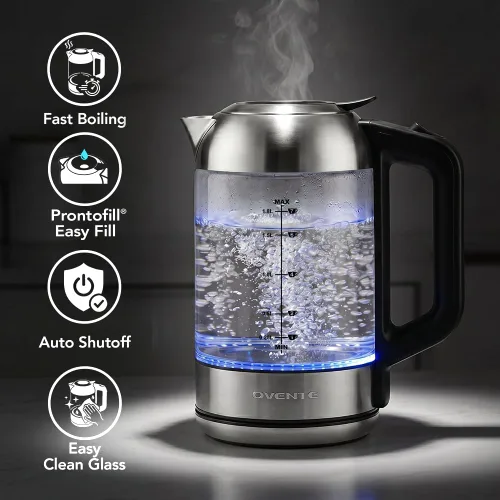 Miniatura 4 de OVENTE Hervidor eléctrico, hervidor de té de vidrio de 1.8 L y hervidor eléctrico inalámbrico de acero inoxidable sin BPA, olla eléctrica de hervir