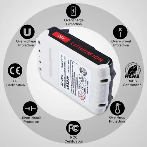 Miniatura 4 de JYJZPB Paquete de 2 baterías de repuesto de 3000 mAh compatibles con batería de litio Black and Decker de 20 V LB20 LBX20, para Black+Decker LBXR20