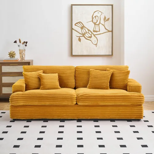 Miniatura 3 de Sofá de pana moderno de 79.3 pulgadas, sofá biplaza de pana con 4 almohadas y reposabrazos anchos, cómodo sofá tapizado de 2 plazas para sala