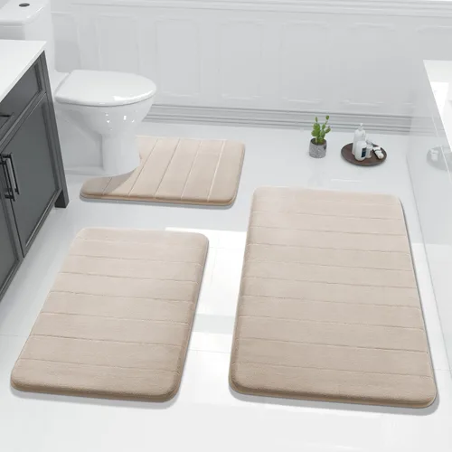 Miniatura 30 de Yimobra Juego de 3 tapetes de baño de espuma viscoelástica con alfombra de inodoro en forma de U, antideslizantes, súper suaves, absorbentes, de Gris
