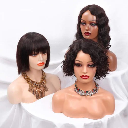 Miniatura 7 de Cabeza de maniquí femenina realista con hombro para exhibición, cabeza de maniquí con hombro para peluca/joyería/maquillaje/sombrero/gafas de sol