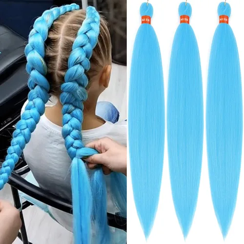 Miniatura 64 de Cabello trenzado preestirado ombré, extensiones de cabello trenzado sedoso, sin picazón, trenzas de cabello trenzado de ganchillo con textura Yaki