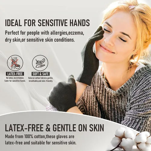 Miniatura 4 de COOLJOB 6 Pairs Cotton Moisturizing Gloves for Dry Hands & Eczema, Black S 100% Natural Cotton, Overnight Moisture Care, Multiple Everyday Uses