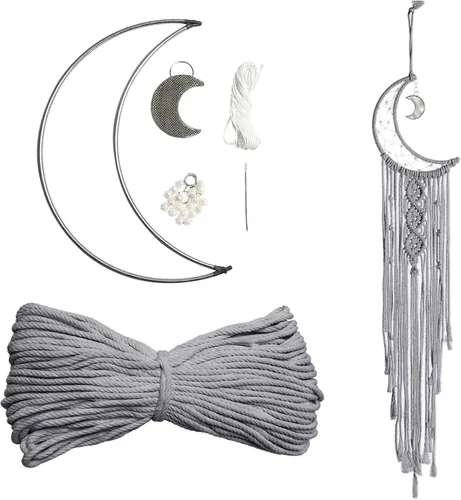 Miniatura 8 de JeogYong Kit de macramé, kit de macramé para atrapasueños de luna para niños y adultos principiantes, incluye anillos de aro de metal, cordón
