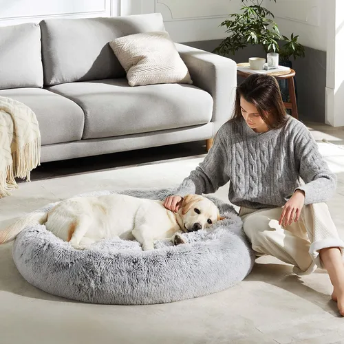 Miniatura 48 de WESTERN HOME WH Cama calmante para perros y gatos, dona acogedora anti-ansiedad, cama redonda cálida y acogedora de piel sintética, suave y azul