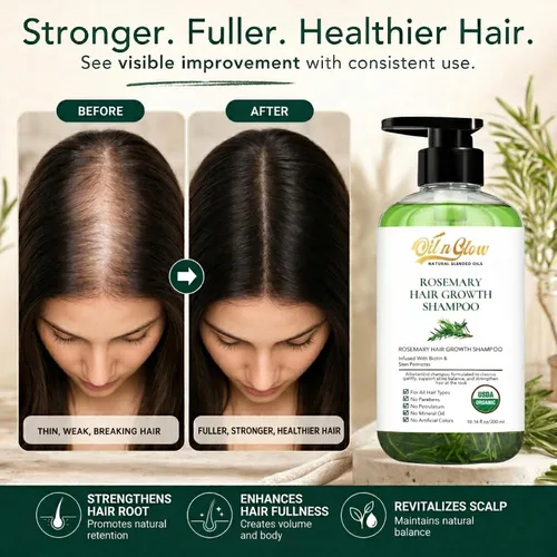 Miniatura 6 de Champú orgánico de romero USDA para el crecimiento del cabello para engrosar y fortalecer para hombres y mujeres con biotina, bloqueador DHT