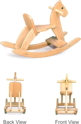 Miniatura 5 de Caballo mecedor de madera para bebé, juguete para niños pequeños, diseño clásico con pedal y respaldo seguro para niños pequeños (azul)