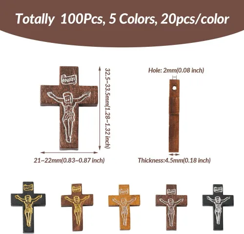 Miniatura 3 de Cheriswelry 100 colgantes de madera con cruz de crucifijo con cruz impresa, dijes de madera teñida religiosos de 32.5 a 1.319 in para hombres