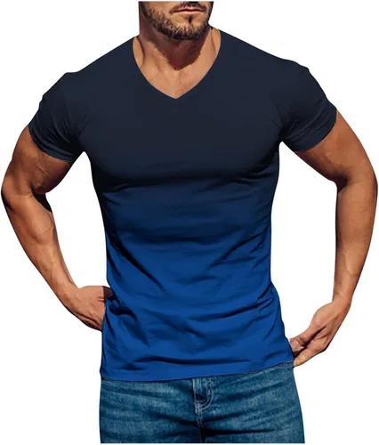 Color degradado para Hombre Tops Manga Corta Cuello en V Túnica Camisas Fitness Deportes Jersey Camiseta atlética