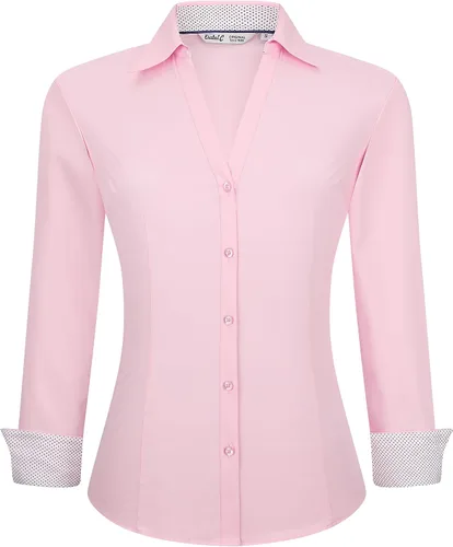 Miniatura 14 de Esabel.C Camisas de manga larga con botones para mujer, ajuste regular, blusa de trabajo elástica