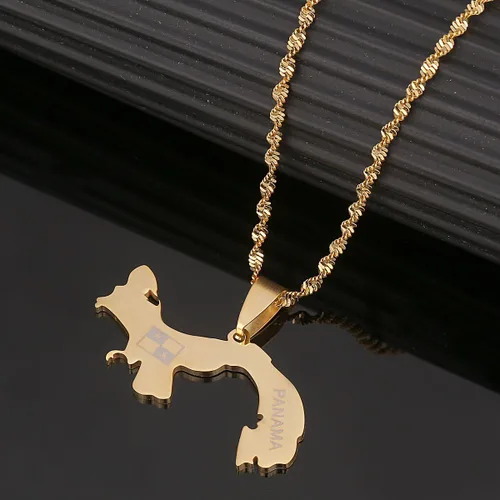 Miniatura 4 de Collares con colgante de mapa de Panamá de acero inoxidable, regalos de joyería de mapas panameños