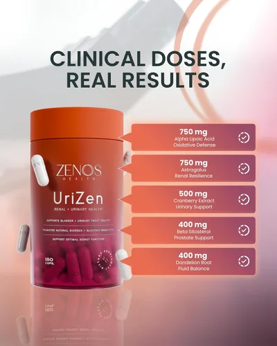 Miniatura 4 de Zenos Health UriZen Suplemento de apoyo renal, salud del tracto urinario para mujeres, disolvente de cálculos renales y rompepiedras, suplementos