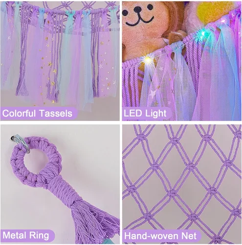 Miniatura 5 de FIOBEE Red de Animales de Peluche o Hamaca con Luz LED, Hamaca de Juguetes Colgante Organizador de Almacenamiento Soporte para Animales de Peluche