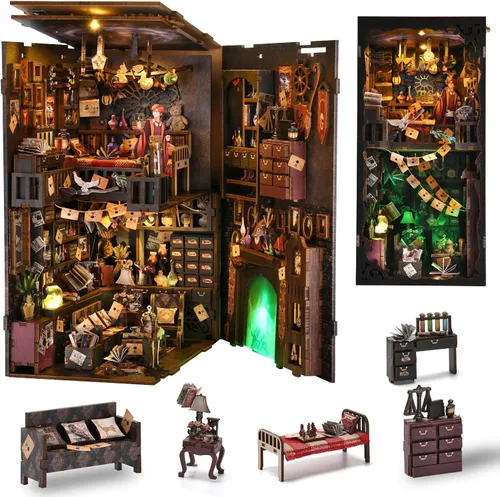 TOYQI Kit de Rincón de Libros, Kits de Rincón de Libros para Adultos, Kit de Casa de Muñecas en Miniatura DIY Rompecabezas de Madera 3D Booknook