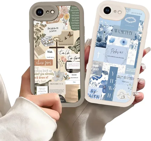 Miniatura 48 de Paquete de 2 fundas protectoras para iPhone 13 de 6.1 pulgadas con versículo bíblico de Jesús y cruz cristiana floral, para mujeres y niñas, funda