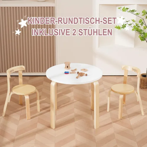Miniatura 9 de Swegrow Juego de mesa y 2 sillas para niños, mesa y sillas de madera para niños y bebés, muebles de madera para niños para sala