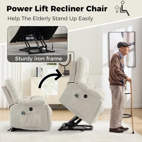 Miniatura 7 de HAOMARKETS Sillones reclinables de elevación eléctrica con masaje y calor para ancianos, silla reclinable eléctrica con portavasos y puerto USB