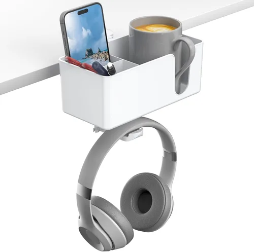 Miniatura 8 de KDD Soporte para tazas de escritorio 4 en 1 - Abrazadera para debajo del escritorio para auriculares - Soporte giratorio para auriculares con Negro