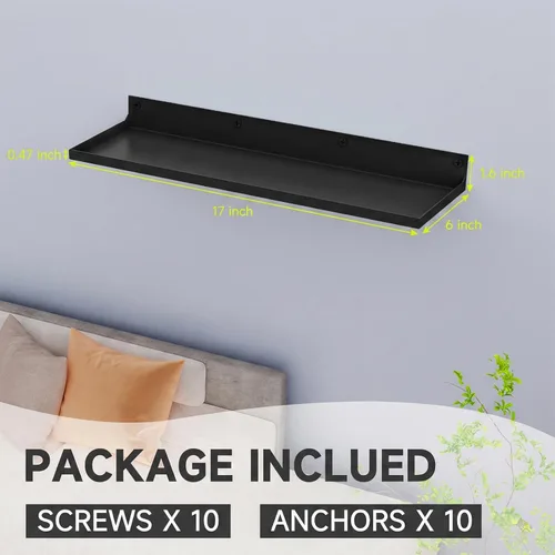 Miniatura 3 de Paquete de 3 estantes flotantes de metal, estante grande montado en la pared de 17 x 6 pulgadas para almacenamiento, estantería negra para niños