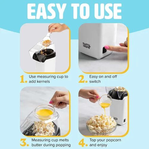 Miniatura 3 de Tasty palomitas de maíz con aire caliente, palomitas saludables y deliciosas en minutos, rápidas y fáciles de usar, taza medidora incorporada