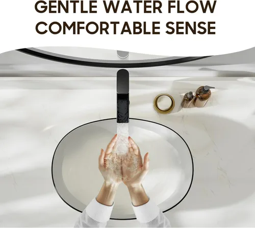Miniatura 5 de Phiestina Grifo Alto de Lavabo Vessel para Baño Negro Mate, Cascada de Un Solo Orificio con Una Sola Manija para Lavabo Sobre Encimera, con Desagüe