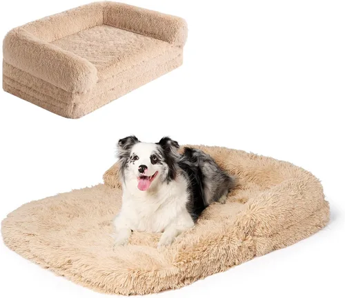 EHEYCIGA Cama plegable XL para perros, 46 x 34 x 6.5 pulgadas, sofá cama mullida de piel sintética para perros grandes, cama ortopédica calmante de