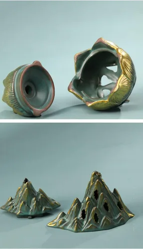 Miniatura 4 de Esfera colgante de cerámica para quemar incienso con gancho, conos huecos de reflujo, soporte de incienso para decoración del hogar (montaña)