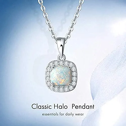 Miniatura 6 de Carleen Juego de joyas de plata de ley 925 chapada en oro blanco de 14 quilates, circonita cúbica, halo de ópalo creado, regalo para mujeres y niñas