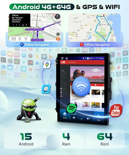 Miniatura 4 de 4G+64G Radio de Coche Android Estéreo Vertical para 2012 2013 2014 2015 2016 2017 2018 Ford Focus, CarPlay Inalámbrico Android Auto HD IPS Pantalla
