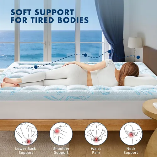 Miniatura 2 de California King Mattress Topper Viscose Derived from Bamboo,Breathable and Soft Extra Thick Pillow Top Mattress Pad Cover for Back Pain, Deep Pocket