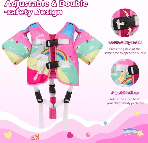 Miniatura 3 de MoKo Chaleco de natación para niños pequeños, chaqueta de natación de dibujos animados para niños que pesan de 22 a 66 libras, flotadores para niños