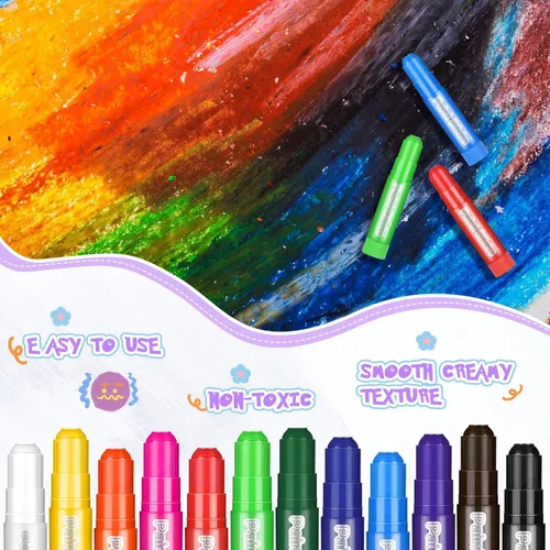 Miniatura 4 de Fulmoon 16 juegos de 192 barras de pintura al temple para niños, 12 colores, lavables, a granel, seguras para artes y manualidades, de secado