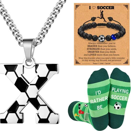 Miniatura 24 de Soccer Gifts Set A-Z Letter Soccer Necklace for Men Novelty Soccer Socks&Soccer Bracelets for Soccer Lovers