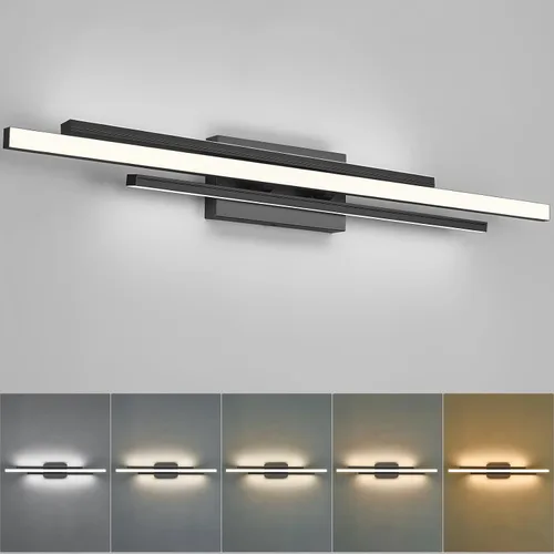 Miniatura 17 de VitaLink Lámpara de tocador dorada, 24 pulgadas, moderna lámpara de pared de baño sobre espejo de tocador, 2 luces cableadas de vidrio blanco