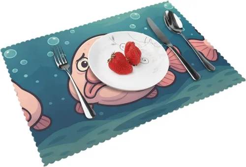 Miniatura 12 de Rectangular Placemats Set of 4, Heat Resistant Abstract Marbling Printed Kitchen Dining Table Mats