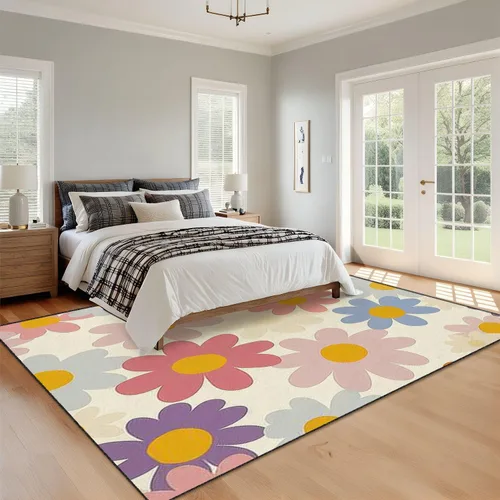 Miniatura 2 de Alfombras bohemias de 6 x 9 pulgadas, estilo floral, estilo años 70, diseño de margaritas, retro, floral, ingenuo, lavable, alfombra de pelo bajo