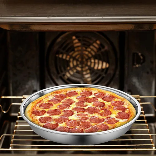 Miniatura 8 de Elsjoy - Paquete de 4 bandejas de pizza de acero inoxidable de 13 pulgadas, bandeja de pizza grande y gruesa para hornear, bandeja antiadherente