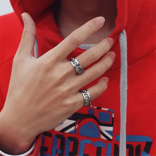 Miniatura 132 de Anillos giratorios para la ansiedad para hombre, anillos clásicos de cadena para mujeres y adultos, anillo de acero de titanio