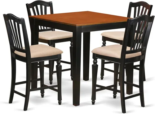 Miniatura 9 de East West Furniture PBCH3-BLK-C - Juego de mesa de comedor de 3 piezas de altura para mostrador de cocina contiene una mesa de comedor cuadrada y 2