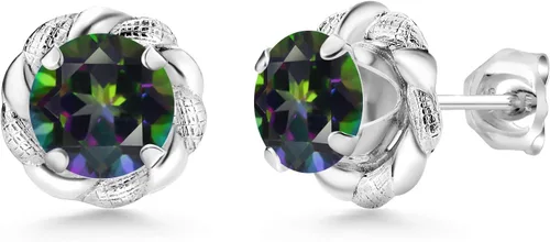 Miniatura 126 de Gem Stone King Aretes de plata de ley 925 de 0.236 in con piedra natal redonda para mujer