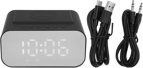 Miniatura 6 de Yunseity Altavoz Bluetooth con reloj despertador, cargador de carga rápida de 15 W, radio FM, temporizador de sueño, 3 niveles de brillo ajustable