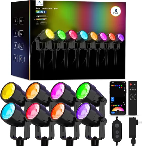 Miniatura 9 de APPECK Iluminación de paisaje, luces de paisaje de bajo voltaje RGBW con control de aplicación, IP65 impermeables para exteriores, focos que cambian