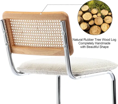 Miniatura 3 de ONEVOG Sillas de comedor de ratán con respaldo de caña y patas de metal, silla cómoda tapizada para patio, dormitorio, cocina, sala de estar, ocio