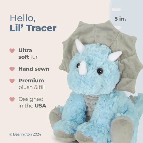 Miniatura 2 de Bearington Lil' Tracer Dinosaurio - Peluche de dinosaurio para bebé, terciopelo suave de 5 pulgadas, color azul y gris, con sonajero, juguete de 5