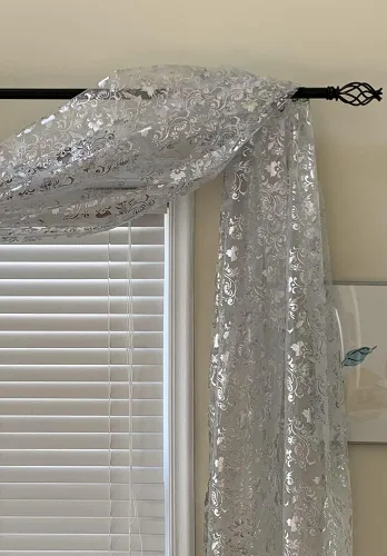 Miniatura 3 de Bufanda metálica con estampado de papel de aluminio, cenefa con hojas, bufanda transparente de 4 yardas