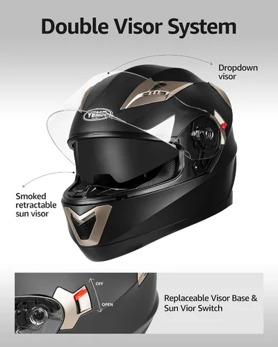 Miniatura 2 de Motorcycle Full Face Helmet DOT Approved - YEMA Helmet YM-829 Motorbike Moped Street Bike Racing Casco Moto Helmet with Sun Visor for Adult,Youth