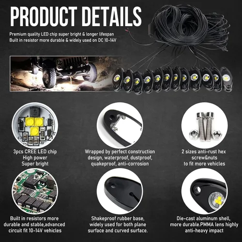 Miniatura 3 de OPP ULITE Kit de Luces LED Blancas para Rocas, 12 Módulos de Iluminación Inferior para Jeep Todoterreno Camión Automóvil ATV SUV Barco Motocicleta